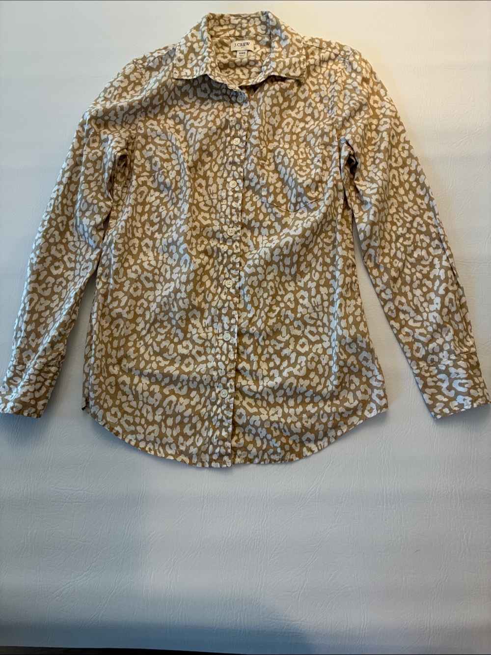 J. Crew Beige and White Leopard-Print Button-Down Shirt